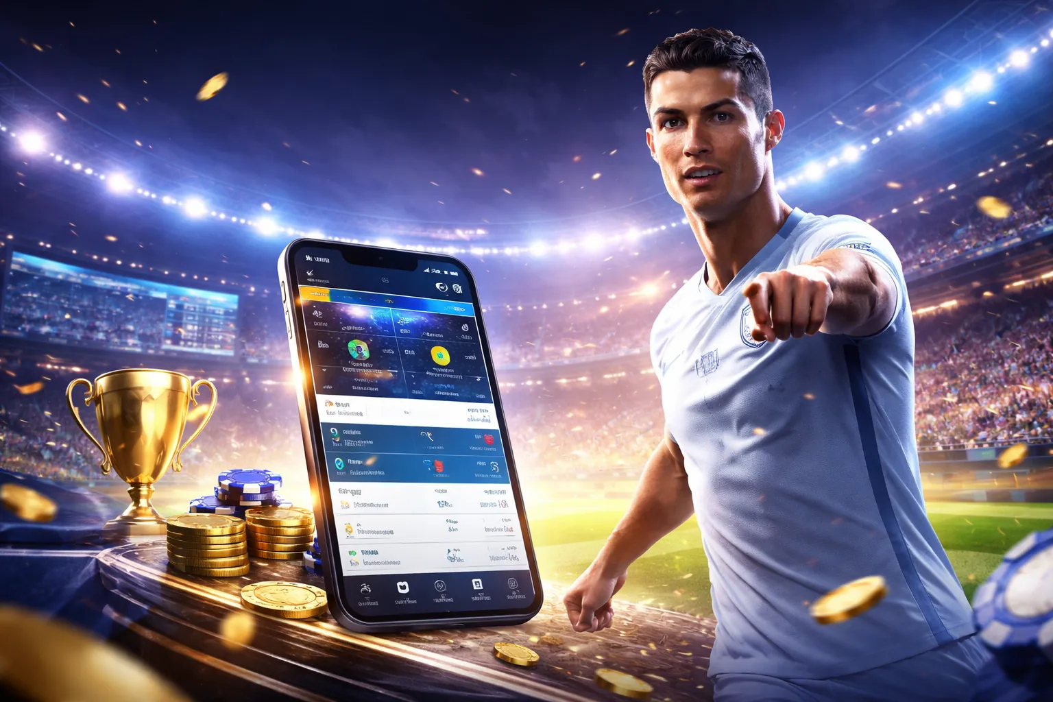 Sân vận động bóng đá lớn với logo momo bet